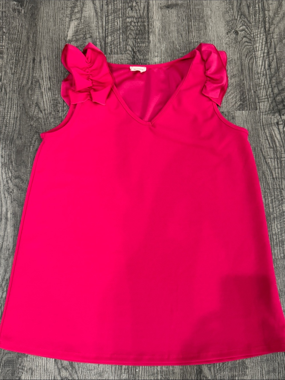 BiBi Hot Pink Ruffle Shoulder Sleeveless Blouse